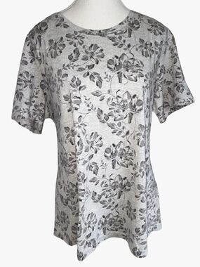 Ecothreads Organic Cotton Grey Floral Design Short Sleeve Summer T-Shirt-Sz-XXL